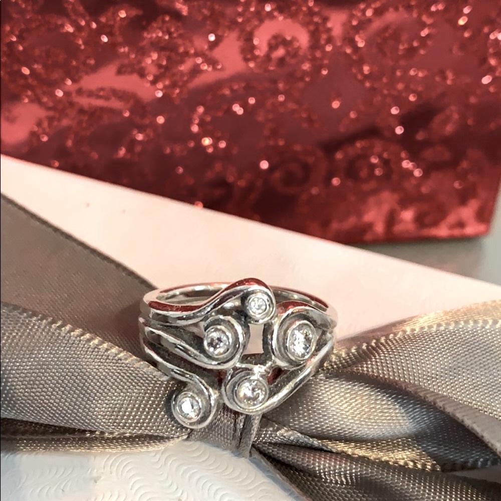 Rare Sterling silver Pandora Ring 5 CZ sz 7